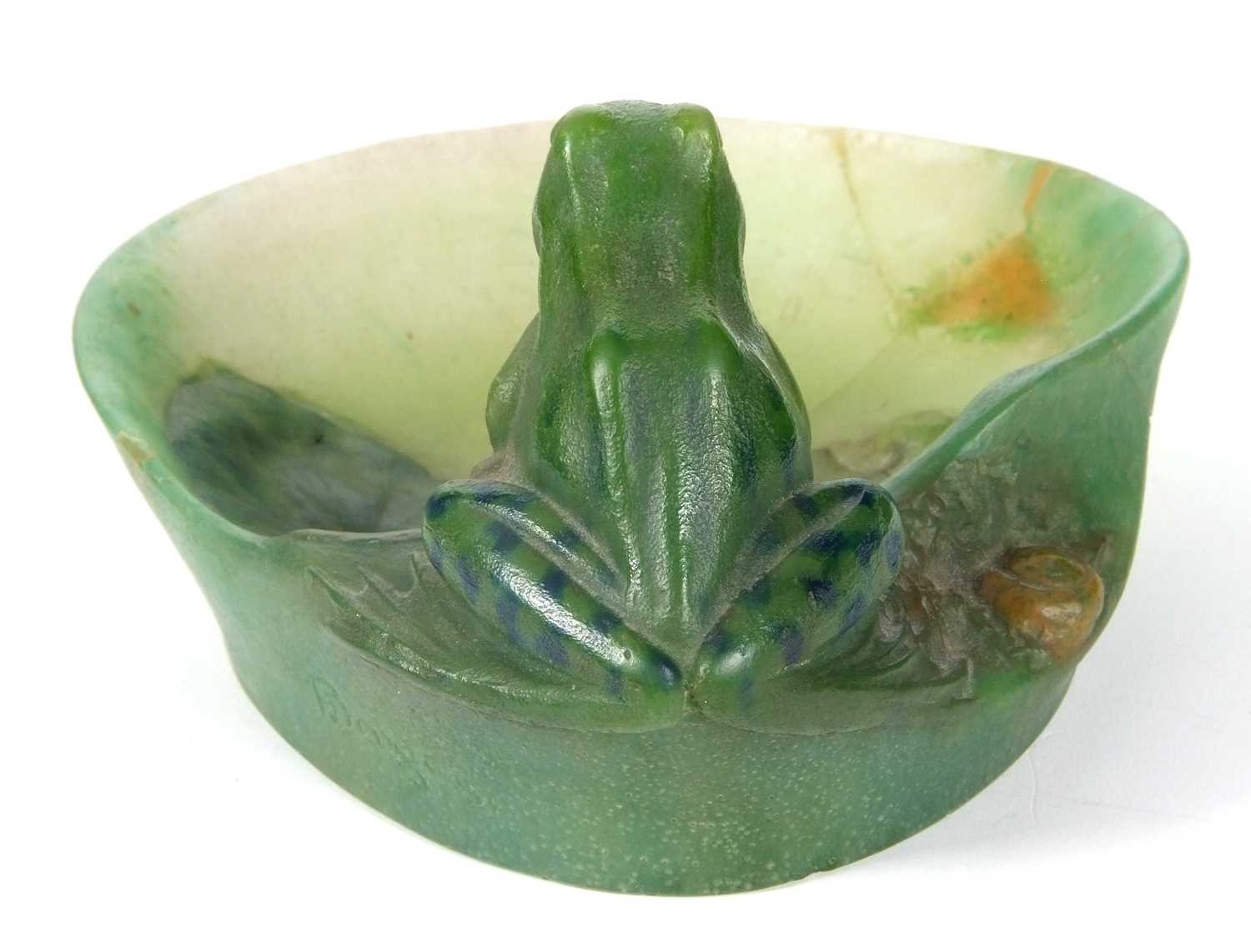 An Almeric Walter pate de verre dish c1920 designed by Henri Berge modelled as a green coloured frog - Image 10 of 11