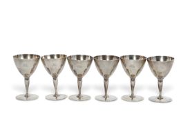 A set of six "Tiffany & Co" sterling wine goblets, marked to base Tiffany & Co Makers Sterling