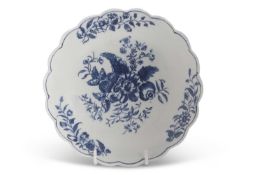 A Lowestoft porcelain dish with shaped rim, decorated with Worcester pine cone pattern style