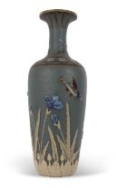 A Doulton Lambeth silicon vase decorated in relief with fish and eels with dragonfly around the neck