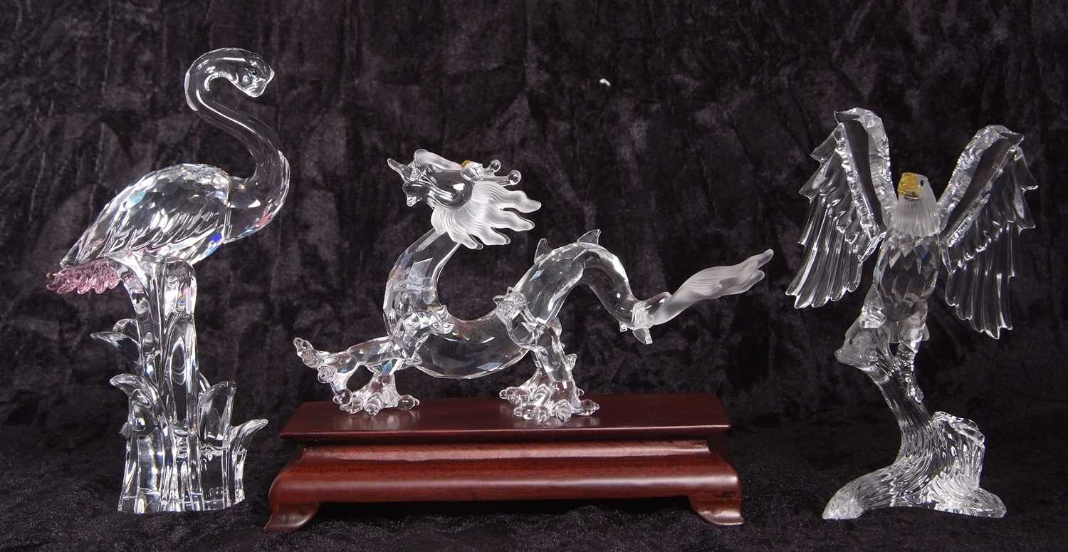 A Swarovski crystal Zodiac model for the year of the Dragon on rectangular wooden plinth together - Image 3 of 6