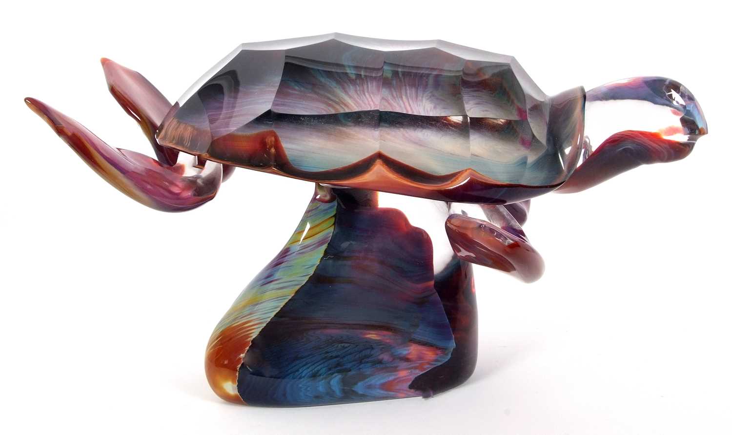 Dino Rosin (1948) - A Murano Calcedonia sculpture of a turtle raised on oval base with artists - Image 5 of 9