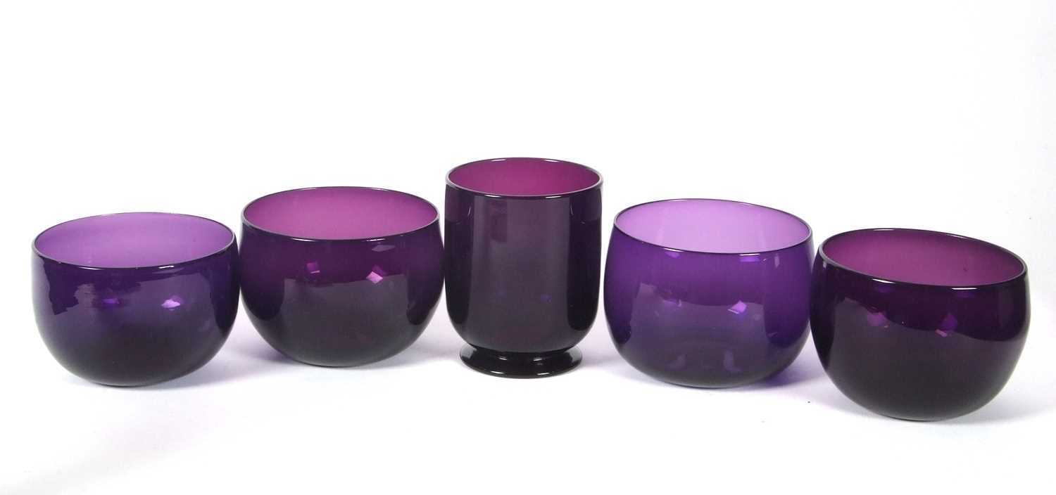 A group of early 19th Century amethyst coloured bowls including a amethyst glass mixing bowl, - Image 4 of 4