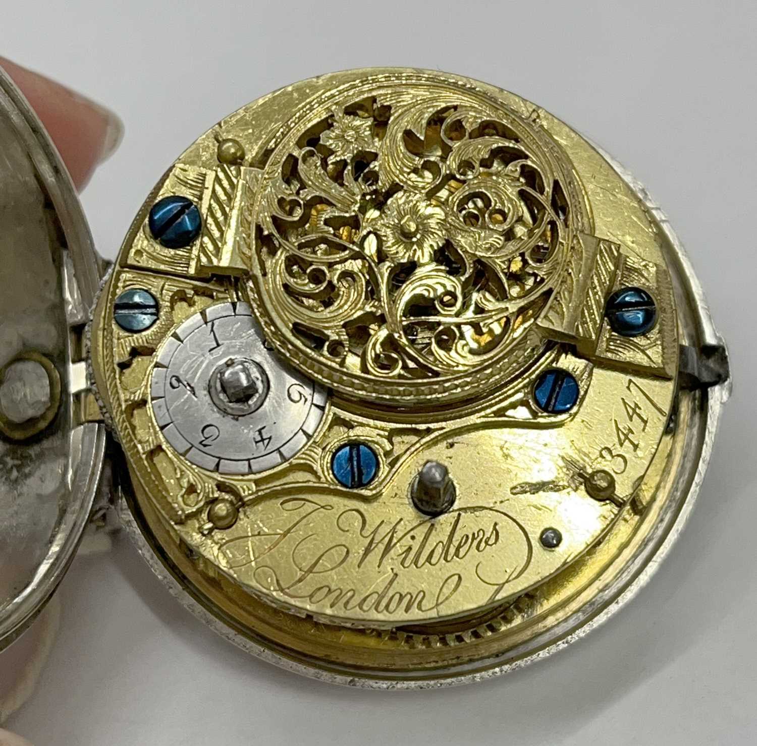 A silver Verge pocket watch with a continental white metal pair case, the pocket watch is hallmarked - Image 10 of 21