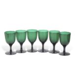 Six 19th Century Bristol green glass wine glasses, 12cm high