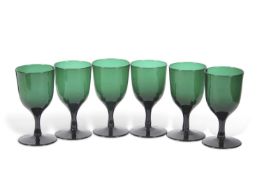 Six 19th Century Bristol green glass wine glasses, 12cm high