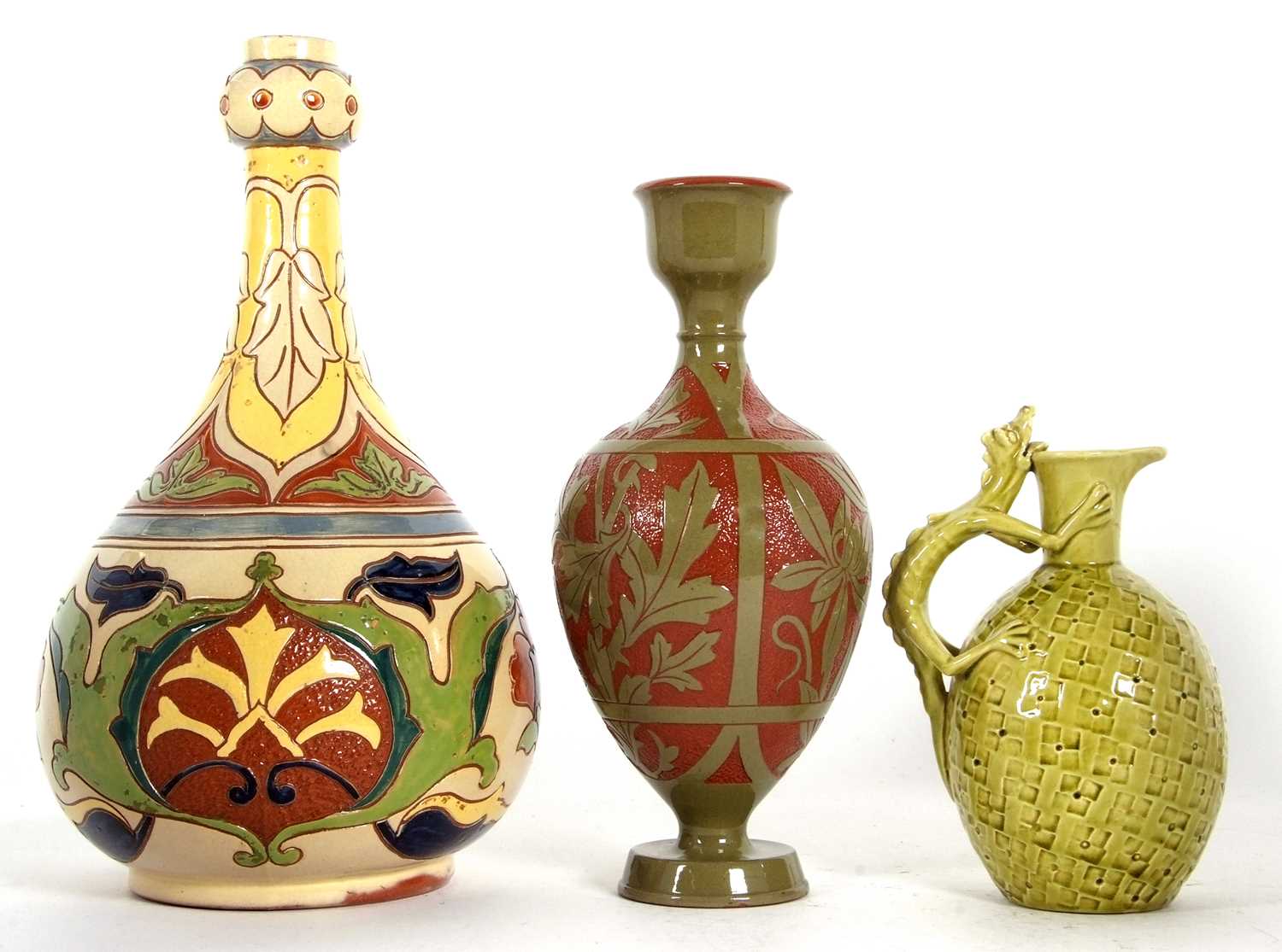 A group of Art Pottery wares including a Salopian vase in the Rhodian pattern, a small Burmantofts - Image 2 of 6