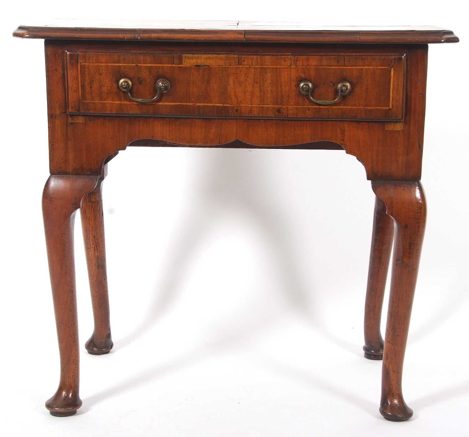 An early 18th Century walnut low boy, the top with quartered veneers and canted front corners over a - Image 3 of 10