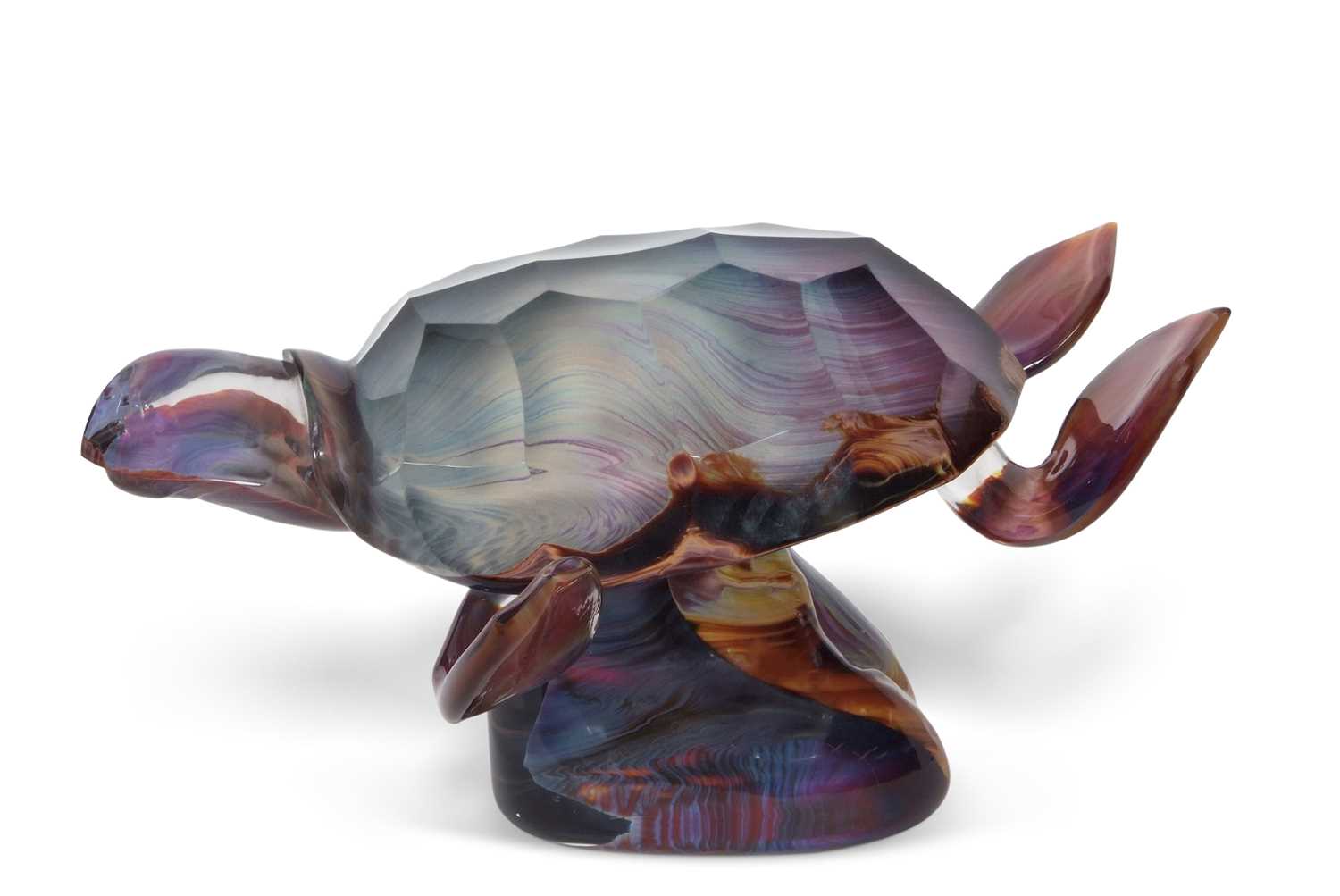 Dino Rosin (1948) - A Murano Calcedonia sculpture of a turtle raised on oval base with artists - Image 2 of 9