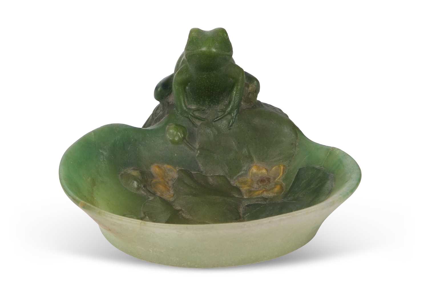 An Almeric Walter pate de verre dish c1920 designed by Henri Berge modelled as a green coloured frog - Image 2 of 11