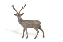An Elizabeth II silver cast red deer stag, chased detail, hallmarked to the hind leg for London