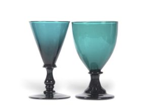Late 18th Century Bristol green glass wine glass with baluster stem, circa 1790 together with a