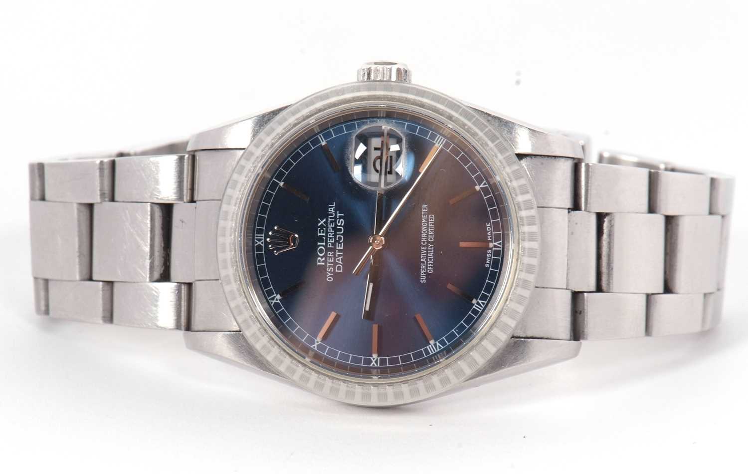A gents Rolex Datejust 36, reference: 16220, serial: D475061, the watch has a blue dial along with a - Image 6 of 12
