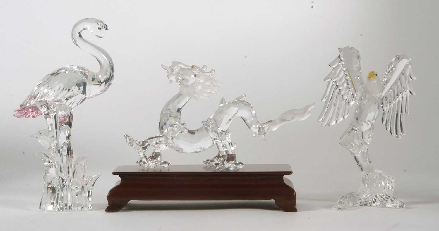 A Swarovski crystal Zodiac model for the year of the Dragon on rectangular wooden plinth together - Image 4 of 6