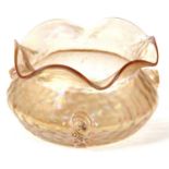 An irridescent glass bowl c.1900 with an Art Noveau design in Loetz style 12cms diameter good