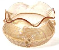 An irridescent glass bowl c.1900 with an Art Noveau design in Loetz style 12cms diameter good