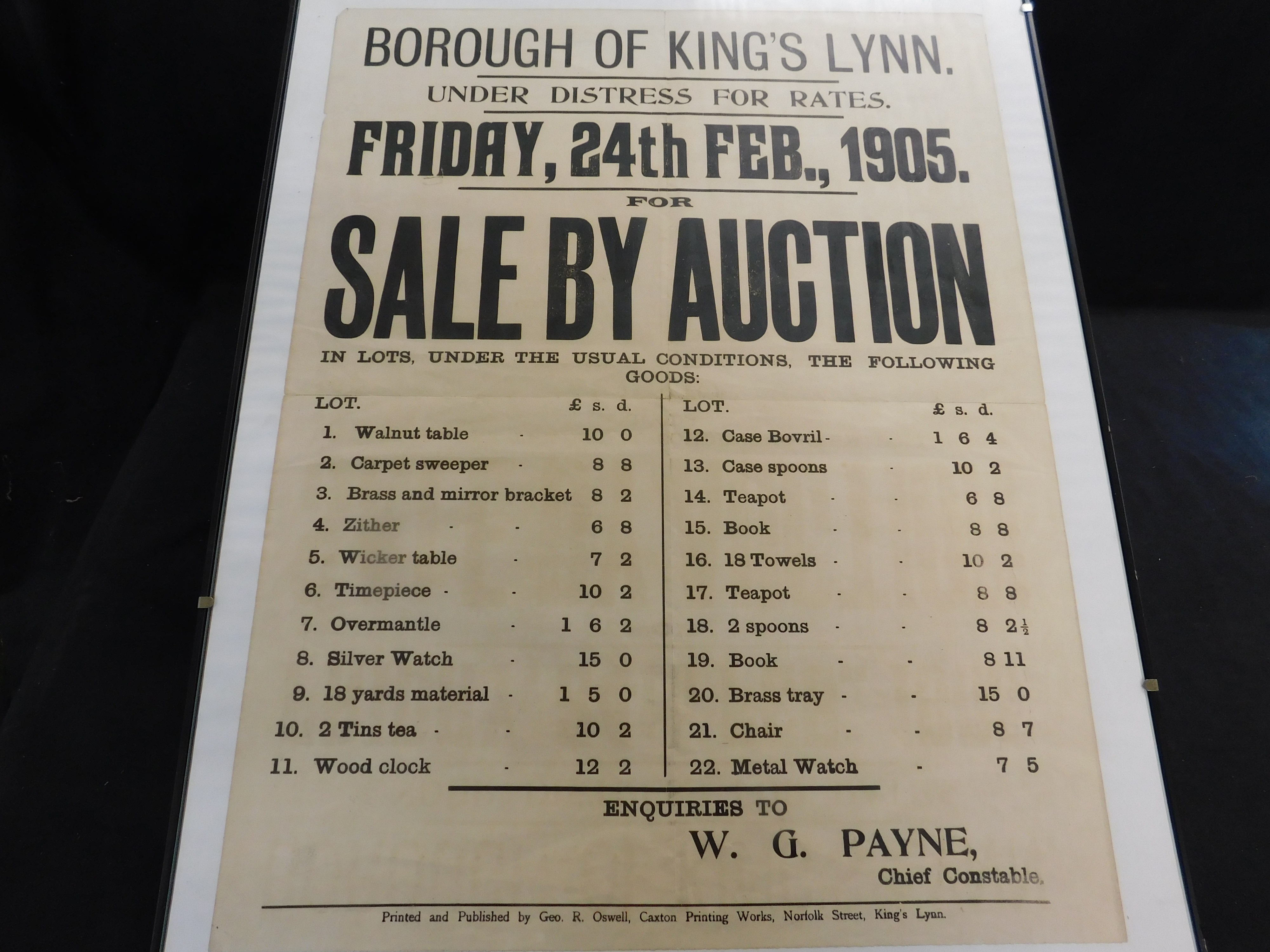 BOROUGH OF KINGS LYNN UNDER DISTRESS FOR RATES FRIDAY 24TH FEB 1905 FOR SALE BY AUCTION IN LOTS