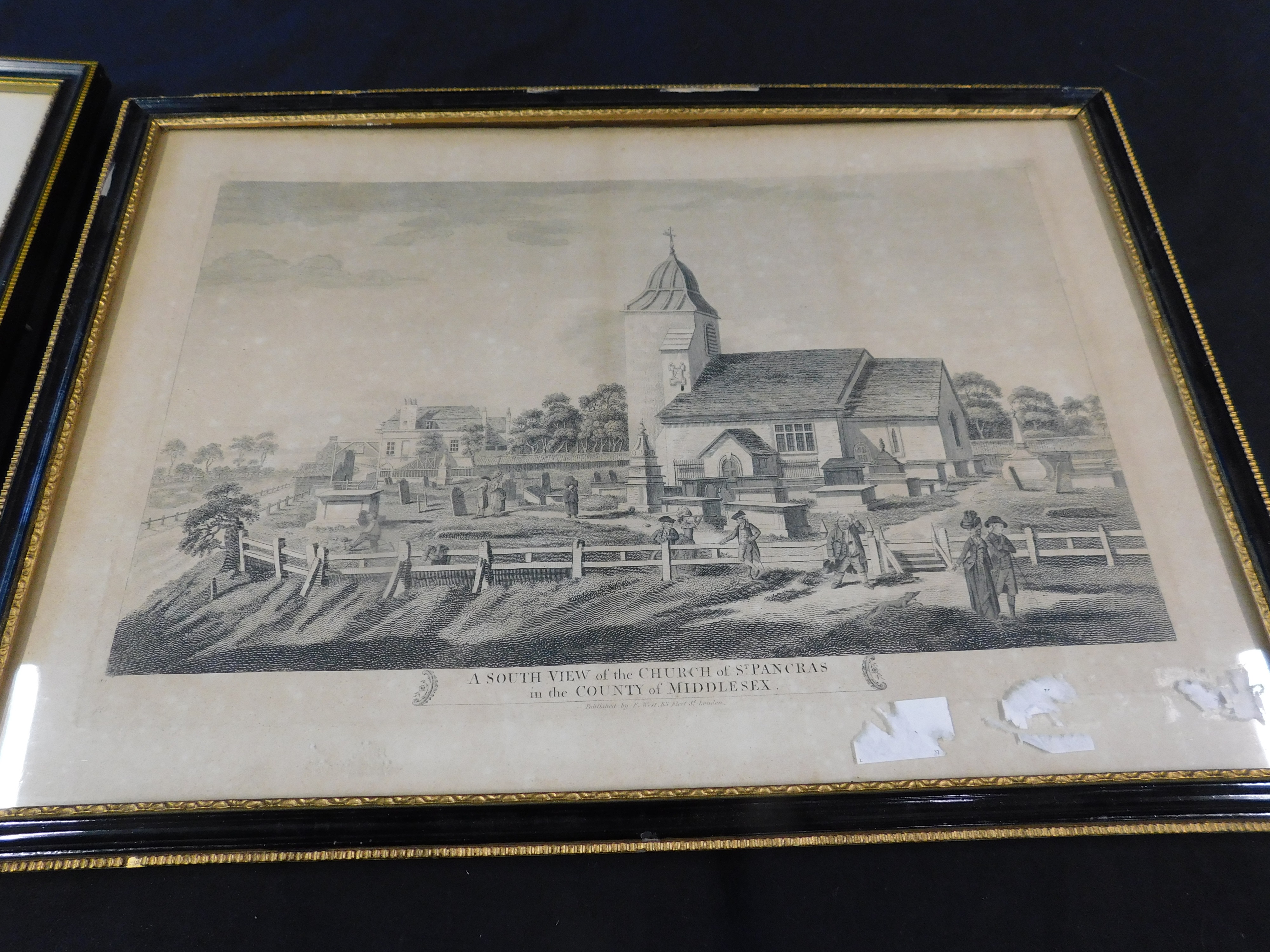 F WEST: A SOUTH VIEW OF THE CHURCH OF ST PANCRAS IN THE COUNTY OF MIDDLESEX, engraved print 19th - Image 2 of 2