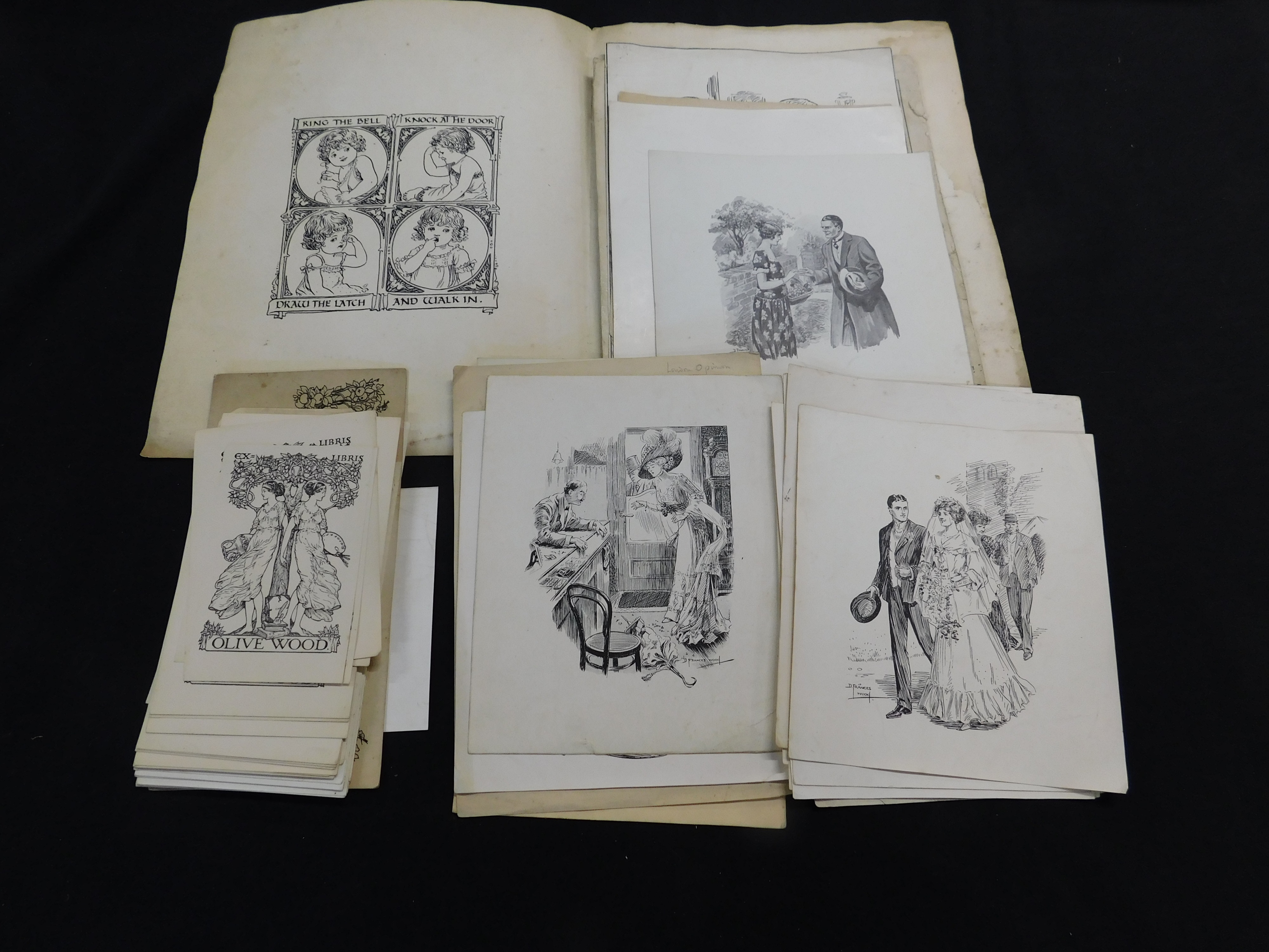 Packet - Assorted pen and ink drawings and associated items by Frances Wood, an Edwardian artist