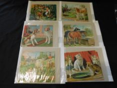 Packet: 6 Edwardian coloured litho jigsaw puzzles depicting cats, sheep, horses, dogs, cattle and