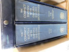 Compact edition of The Oxford English Dictionary, 2 vols in slip case together with the relevant