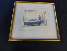 Winifred Austen (1876-1964) The Fowler, original blue/grey watercolour design or etching in