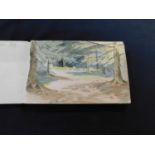 Cloth bound pocket sketch book containing 16 assorted watercolours, captioned verso, some dated