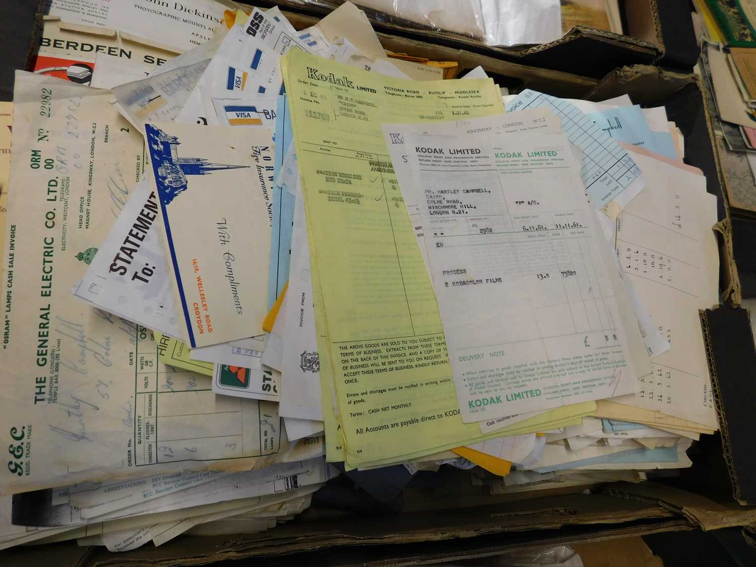Box - Large quantity of invoice, receipts, letterheads etc mainly relating to photographic company
