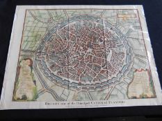 J BASIRE?: BRUGES ONE OF THE PRINCIPAL CITIES OF FLANDERS, engraved hand coloured plan, circa