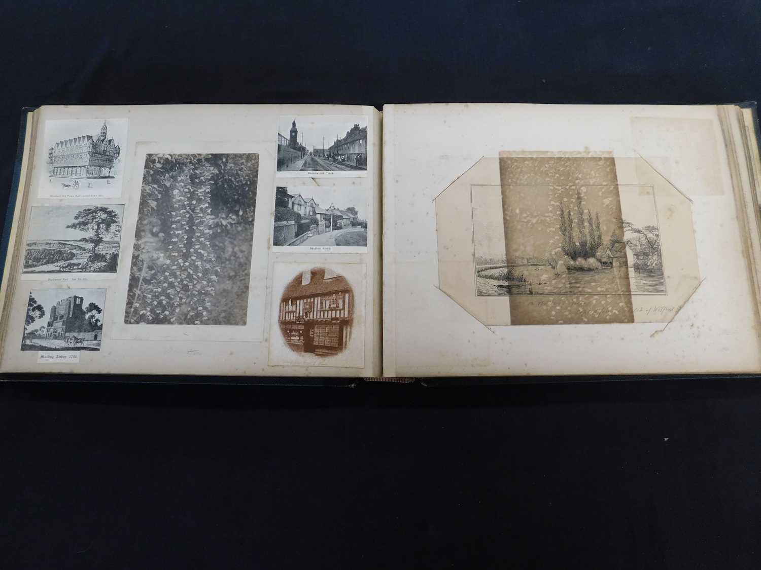 Scrap album with Victorian and later items including watercolours and drawings, photographs - Image 2 of 2