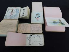 Box - 6 assorted mainly Edwardian period common place albums including watercolours, drawings,