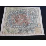 J BASIRE?: MONS, engraved hand coloured town plan, circa 1720, approx 375 x 478mm
