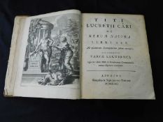 TITUS LUCRETIUS: TITI LUCRETII CARI DE RERUM NATURA LIBRI SEX..., Londini, Jacobi Tomson, 1712,