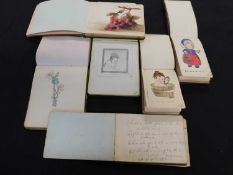 Packet - 6 assorted mainly Edwardian period common place albums including watercolours, drawings,