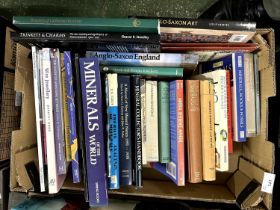 Box of books some jewellery, rocks, minerals and stones