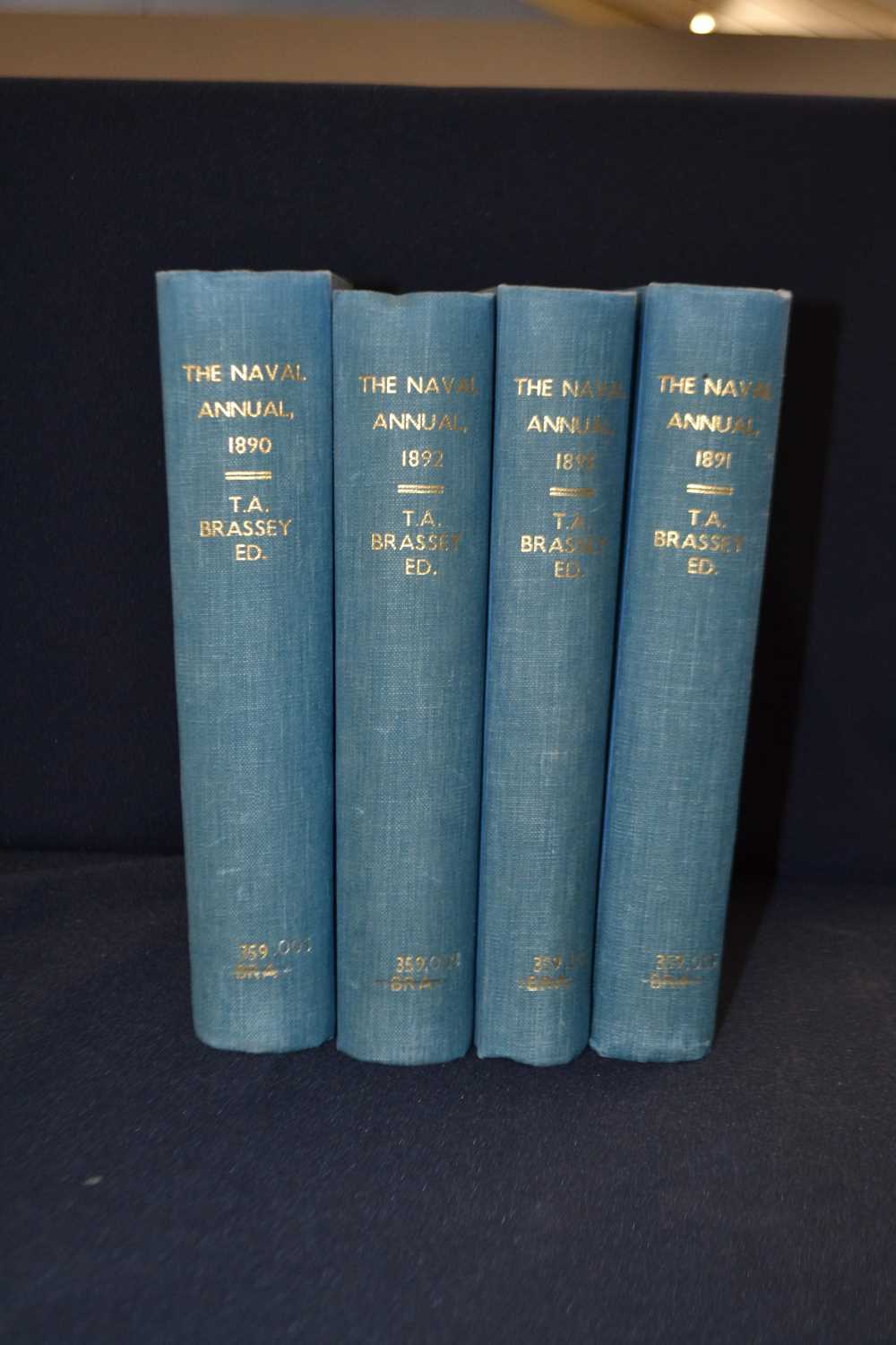 T A BRASSEY: THE NAVAL ANNUAL: 4 volumes, 1890. Ex library in ex library binding. Ffeps removed as - Image 4 of 4