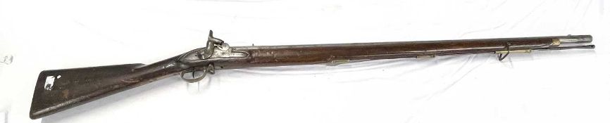19th Century percussion capped musket of The East India Company circa 1840 with ram rod, remnants of
