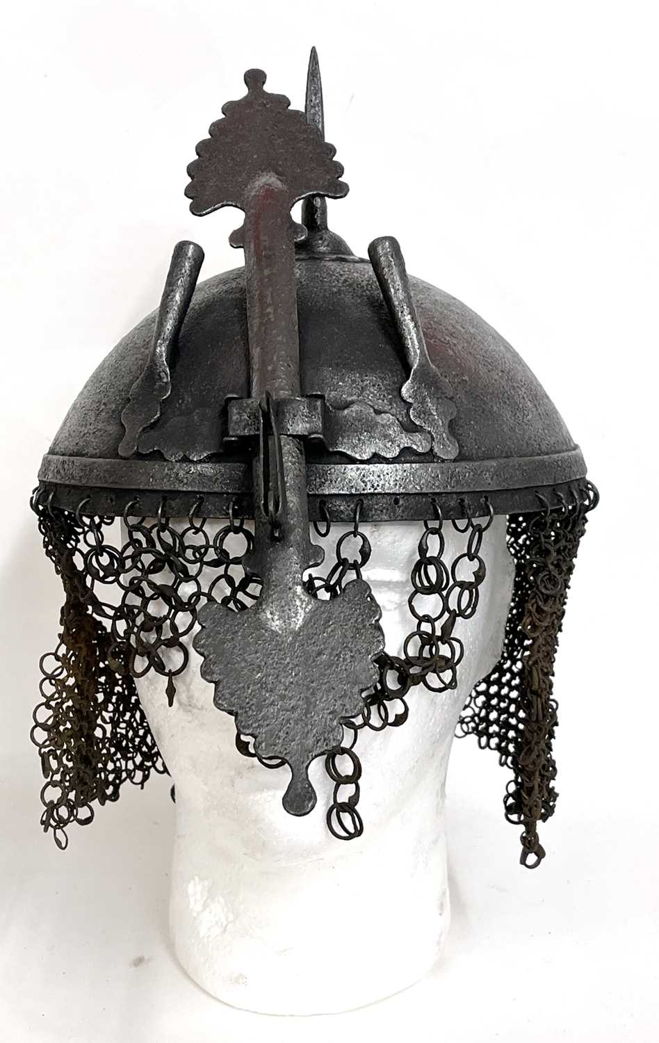 Late 19th Century Indo-Persian Kula - Khud helmet with a sliding nasal bar, twin plume sockets and - Image 2 of 10