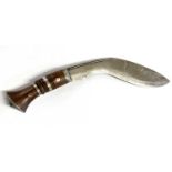 20th Century Nepalese kukri knife with double fuller, turned wooden handle with metal pommel, overal