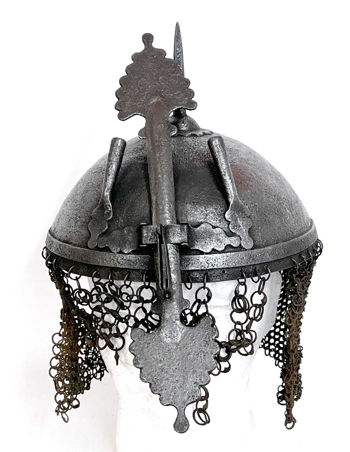Late 19th Century Indo-Persian Kula - Khud helmet with a sliding nasal bar, twin plume sockets and