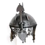 Late 19th Century Indo-Persian Kula - Khud helmet with a sliding nasal bar, twin plume sockets and