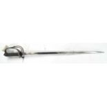 1822 pattern Victorian steel artillery sword with etched blade, no scabbard, overal length approx