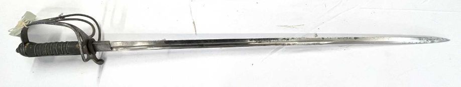 1822 pattern Victorian steel artillery sword with etched blade, no scabbard, overal length approx