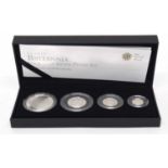 Cased 2010 silver four coin Britannia proof set