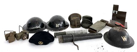 Quantity of Post War Civil Defense items to include tunic, trousers, beret, three ARP helmets etc,