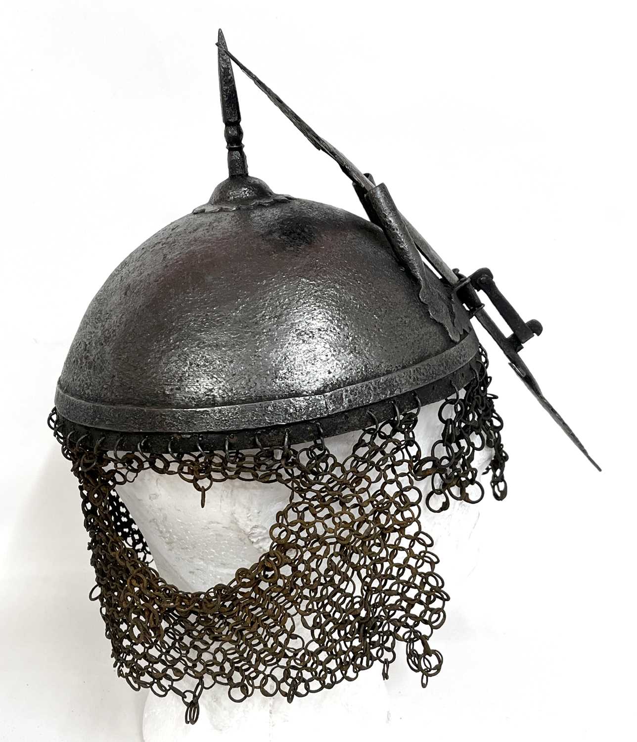 Late 19th Century Indo-Persian Kula - Khud helmet with a sliding nasal bar, twin plume sockets and - Image 7 of 10