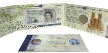A Royal Mint Bank of England set of five pound notes.