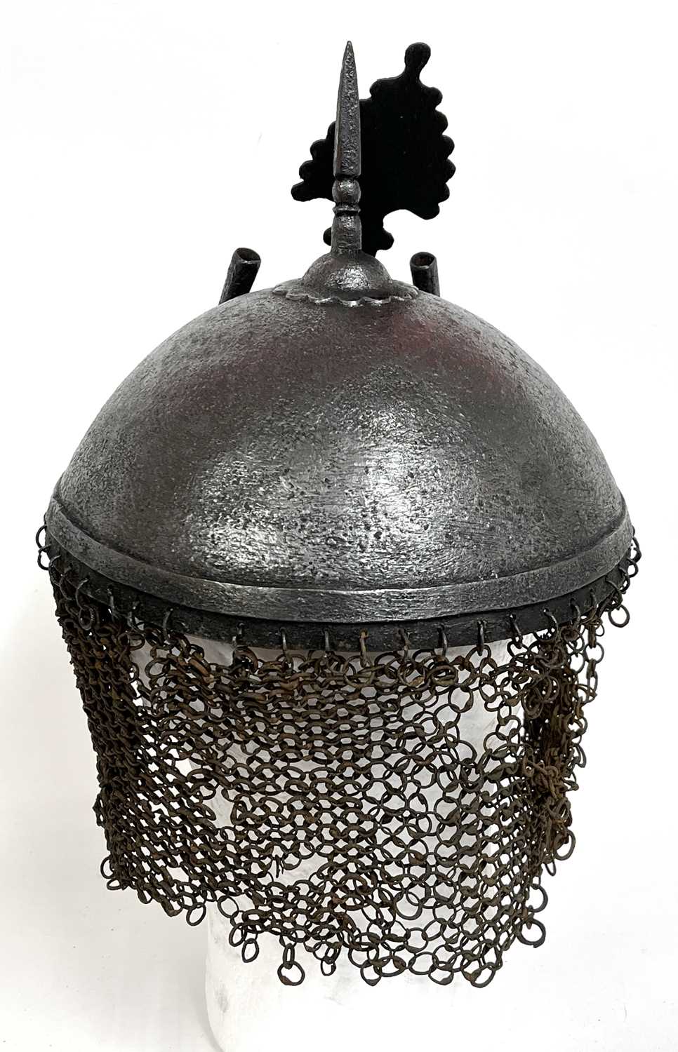 Late 19th Century Indo-Persian Kula - Khud helmet with a sliding nasal bar, twin plume sockets and - Image 6 of 10