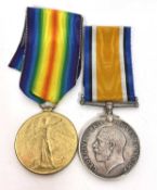 Great War Medal Pair, comprising British War Medal and Victory Medal, named to M-349275 PTE G WARNER