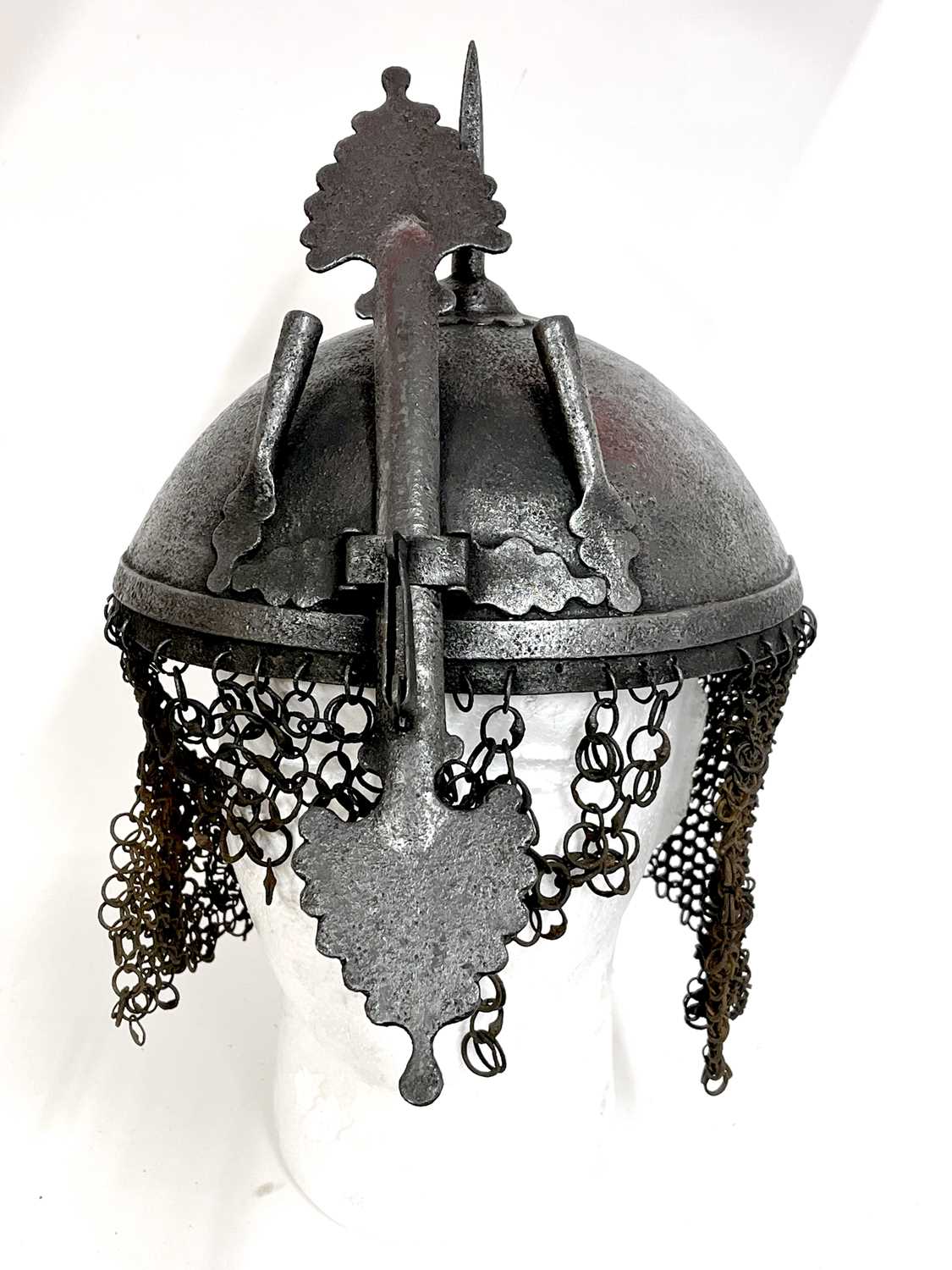Late 19th Century Indo-Persian Kula - Khud helmet with a sliding nasal bar, twin plume sockets and - Image 4 of 10